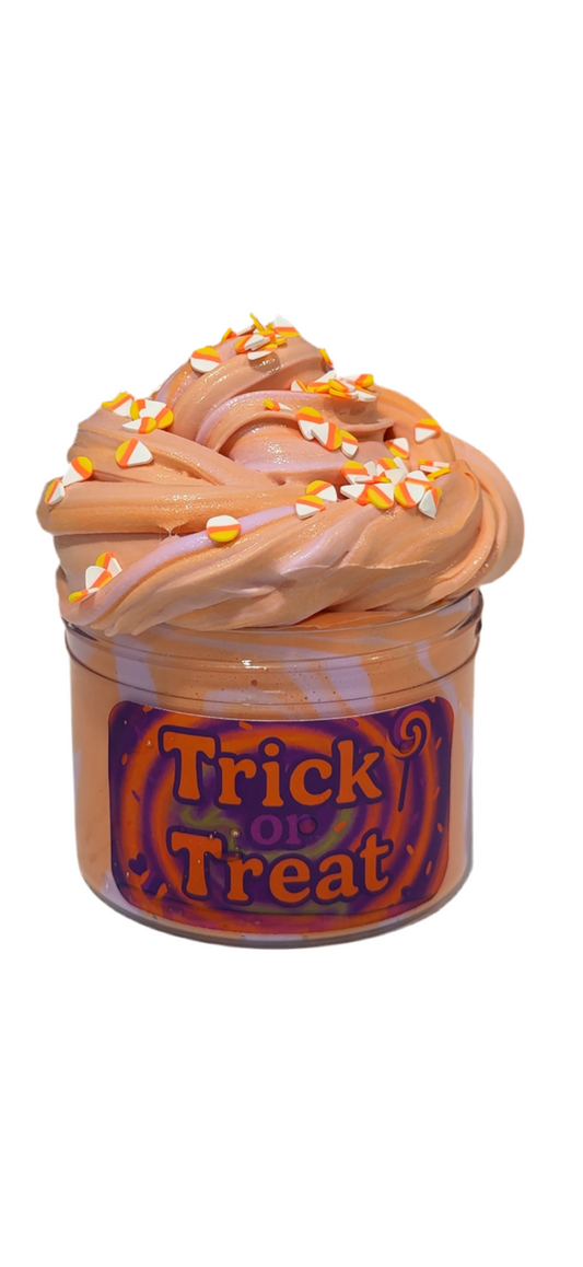 Trick-or-Treat Halloween Butter Slime – Purple & Orange Swirl, Candy Corn Scent + Candy Corn Pieces