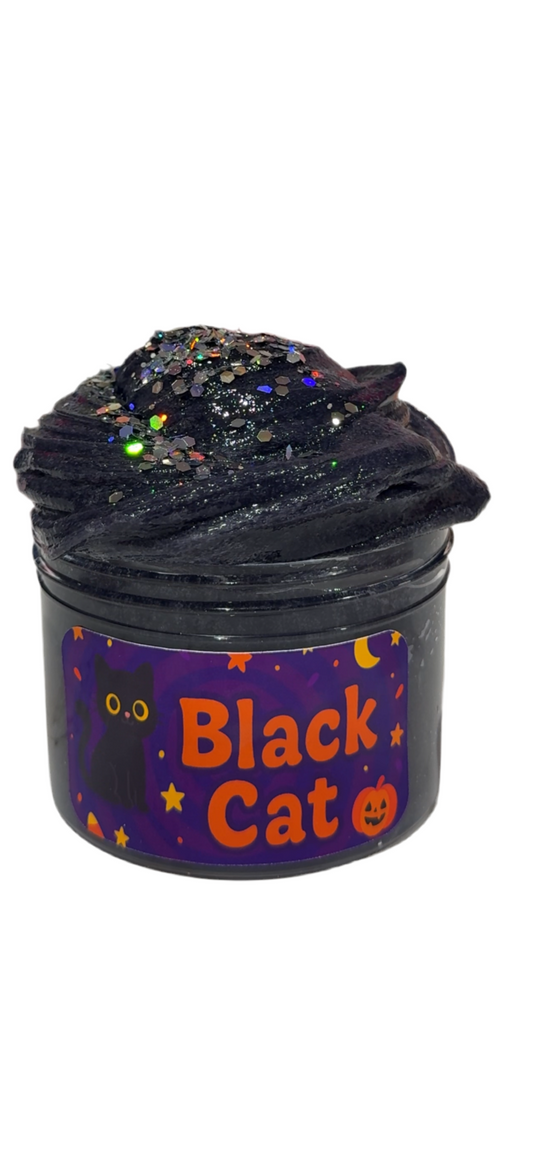 Black Cat Halloween Slime – Clear Black Slime, Cupcake Scent + Iridescent Glitter, Great for Bubble Pops